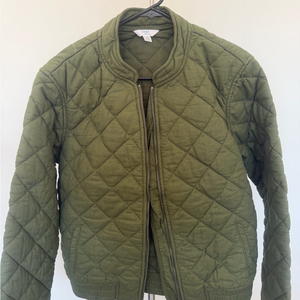 Time And Tru Womens Olive Green Quilted Jacket Size S 4-6